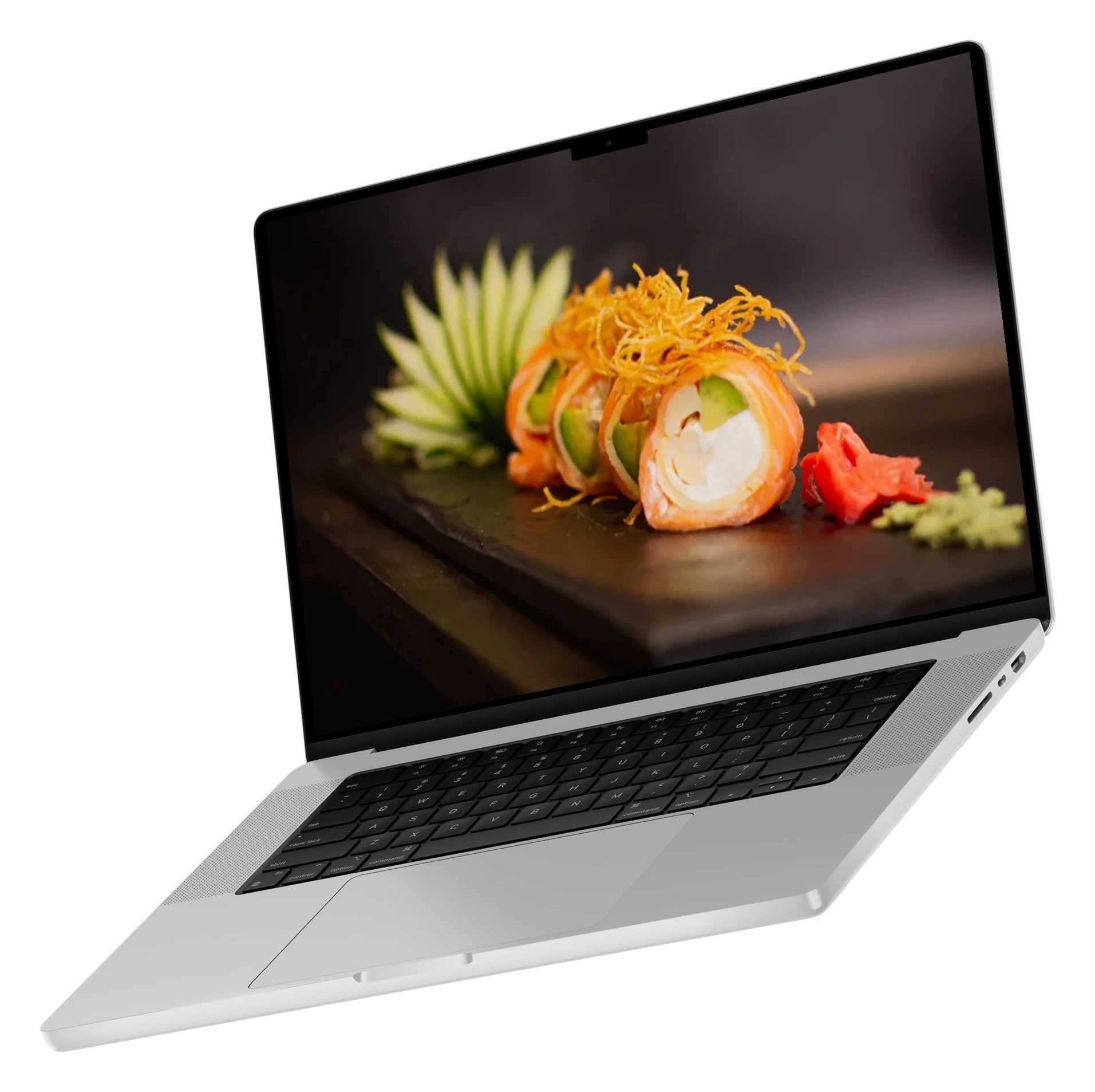 Sitio de Amura Sushi en laptop